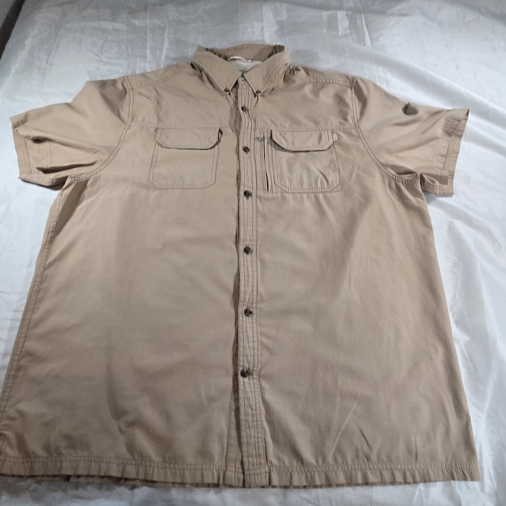 Field & Stream Men's XXL Tan Utility Fishing Hiking Camping Shirt Short Sleeve